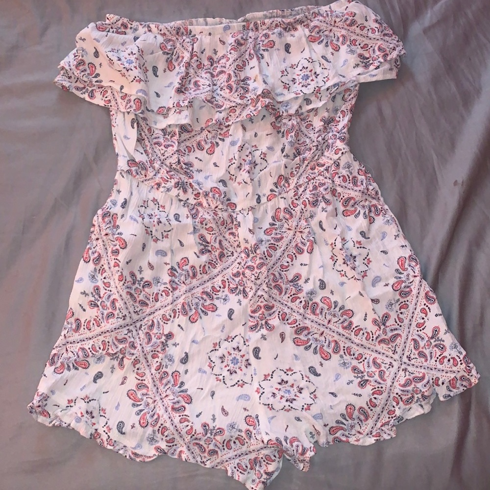 strapless paisley print romper